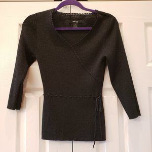 Black dressy sweater with sparkles, Stretchy, Med. Petite, V-neck,  3/4 sleeves